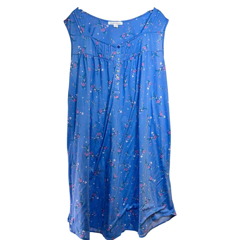 Sleeveless Nightgown Dreams & Co. Women's 26W/28W Blue Floral Polyester